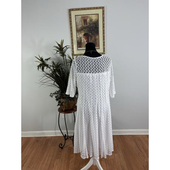 Rabbit Design Lace Dress 16 Short Sleeve Boho Vacation Peplum Hem Preppy White - Picture 4 of 8